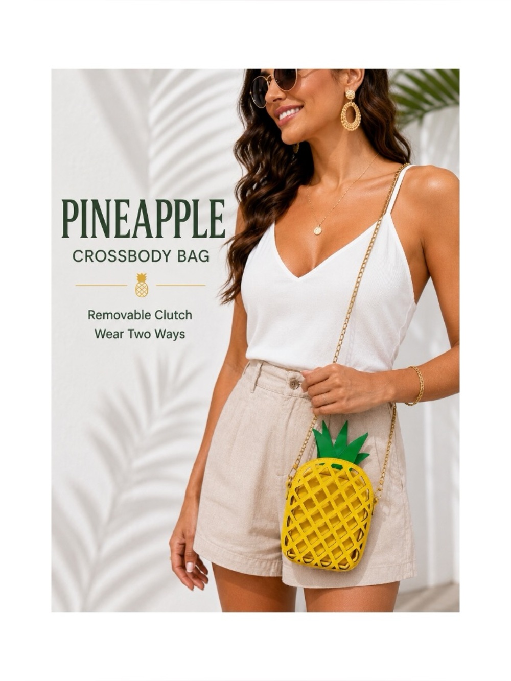 Pineapple Crossbody Bag with Removable Clutch | 2-in-1 Tropical Purse | Yellow